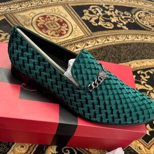 Amalfi Teal Loafers with Silver Chain